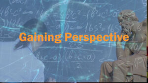 Person and statue with mathematical equations overlay